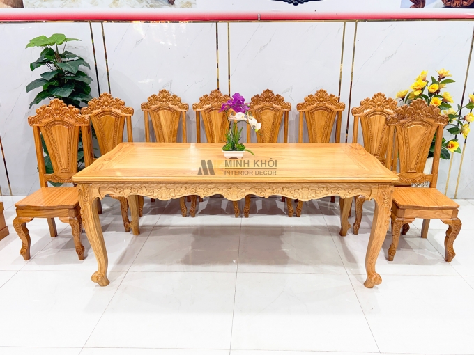 Bàn Ăn Gỗ Gõ Đỏ 8 Ghế Louis Cao Cấp - BA944