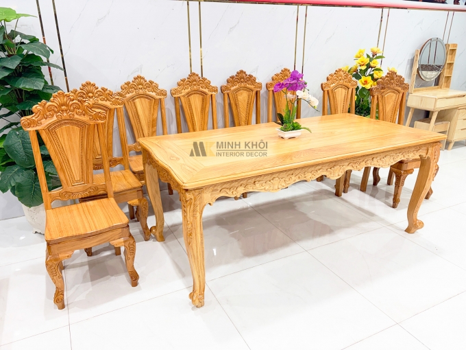 Bàn Ăn Gỗ Gõ Đỏ 8 Ghế Louis Cao Cấp - BA944
