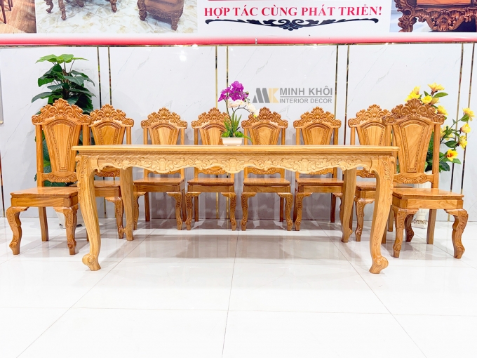 Bàn Ăn Gỗ Gõ Đỏ 8 Ghế Louis Cao Cấp - BA944