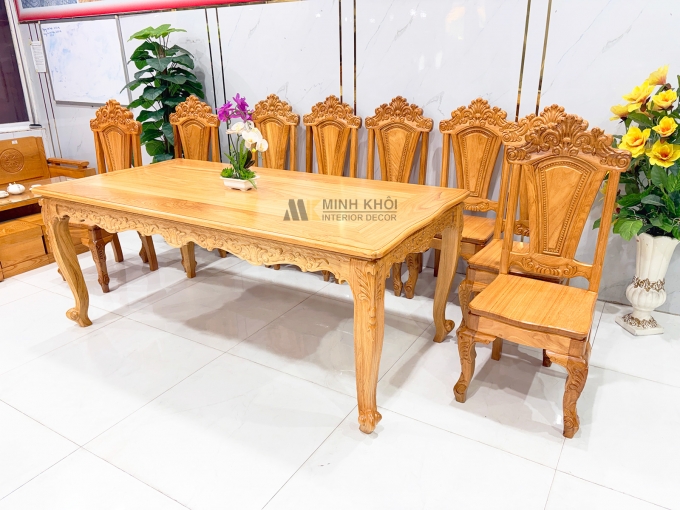 Bàn Ăn Gỗ Gõ Đỏ 8 Ghế Louis Cao Cấp - BA944