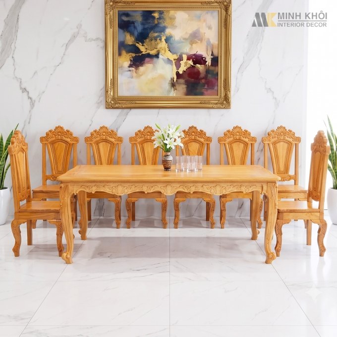 Bàn Ăn Gỗ Gõ Đỏ 8 Ghế Louis Cao Cấp - BA944