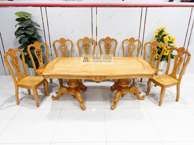 Bàn Ăn Gỗ Gõ Đỏ Cổ Điển 8 Ghế Cao Cấp - BA942