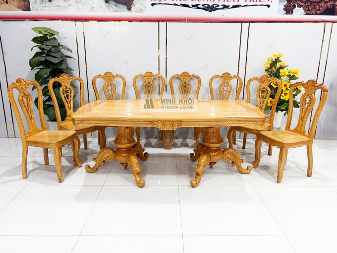 Bàn Ăn Gỗ Gõ Đỏ Cổ Điển 8 Ghế Cao Cấp - BA942