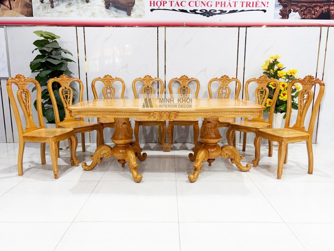 Bàn Ăn Gỗ Gõ Đỏ Cổ Điển 8 Ghế Cao Cấp - BA942