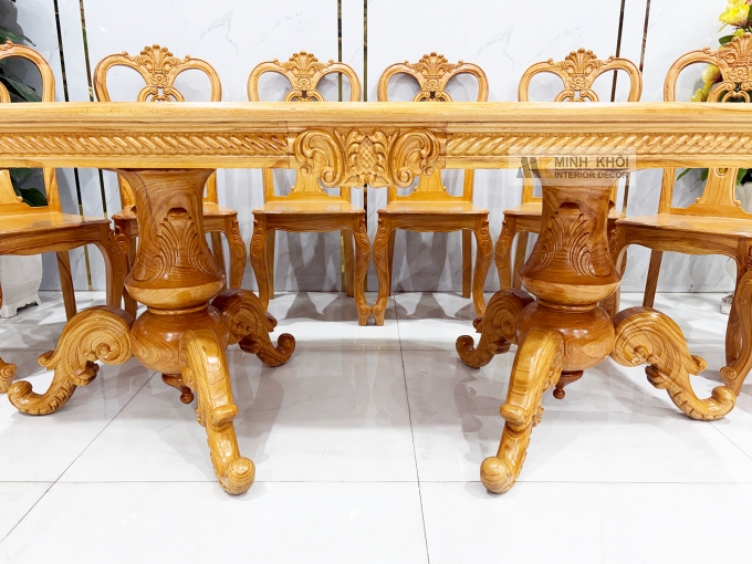 Bàn Ăn Gỗ Gõ Đỏ Cổ Điển 8 Ghế Cao Cấp - BA942
