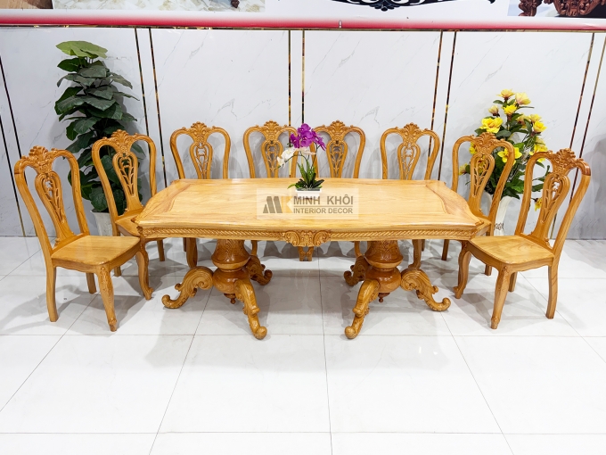 Bàn Ăn Gỗ Gõ Đỏ Cổ Điển 8 Ghế Cao Cấp - BA942
