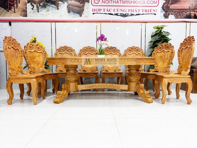 Bàn Ăn Gỗ Gõ Đỏ Hoàng Gia Louis Cao Cấp - BA937
