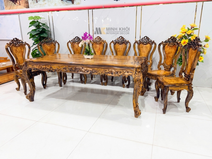 Bàn Ăn Gỗ Mun 8 Ghế Cổ Điển Cao Cấp - BA255