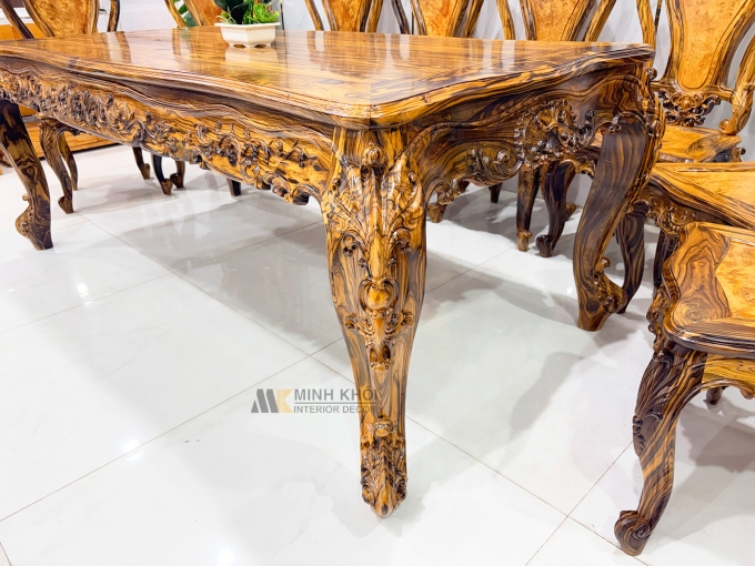 Bàn Ăn Gỗ Mun 8 Ghế Cổ Điển Cao Cấp - BA255