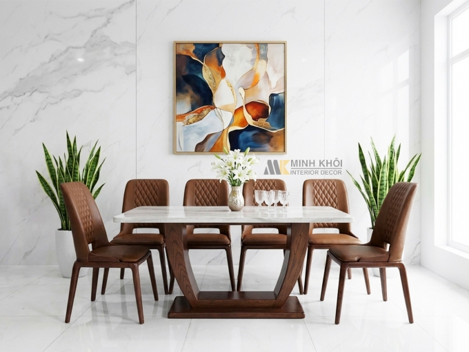 Bàn Ăn Mặt Đá 6 Ghế Hiện Đại – BA296