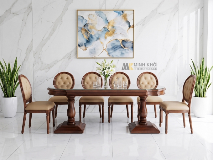 Bàn Ăn 6 Ghế Bọc Da Cao Cấp - BA240