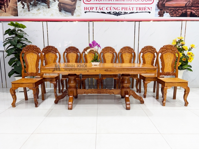 Bàn Ăn Hoàng Gia Gỗ Căm Xe Cao Cấp - BA968