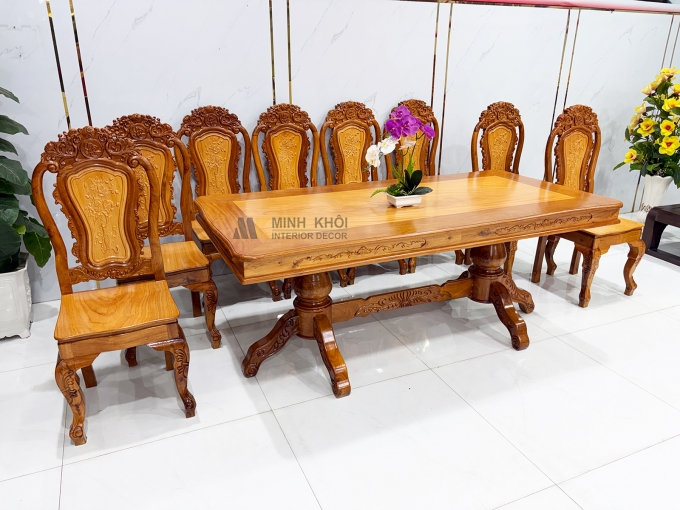 Bàn Ăn Hoàng Gia Gỗ Căm Xe Cao Cấp - BA968