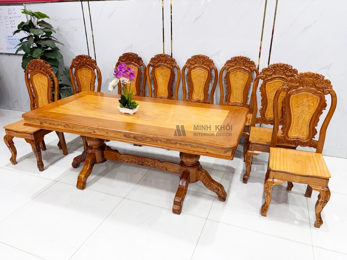 Bàn Ăn Hoàng Gia Gỗ Căm Xe Cao Cấp - BA968