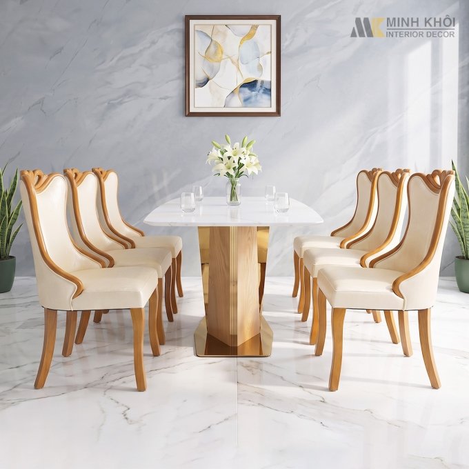 Bàn Ăn Mặt Đá 6 Ghế Cao Cấp - BA976