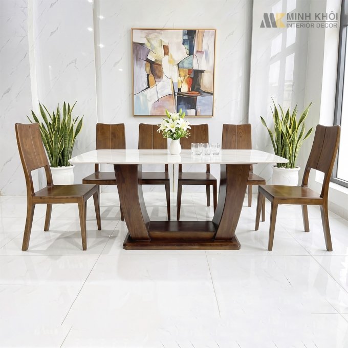 Bàn Ăn Mặt Đá 6 Ghế Hiện Đại - BA254