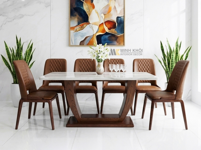 Bàn Ăn Mặt Đá 6 Ghế Hiện Đại – BA296