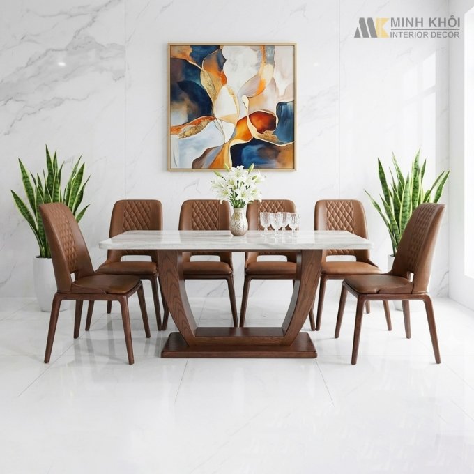 Bàn Ăn Mặt Đá 6 Ghế Hiện Đại – BA296