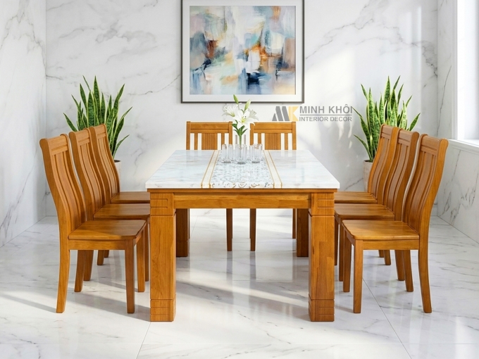 Bàn Ăn Mặt Đá 8 Ghế Cao Cấp - BA290