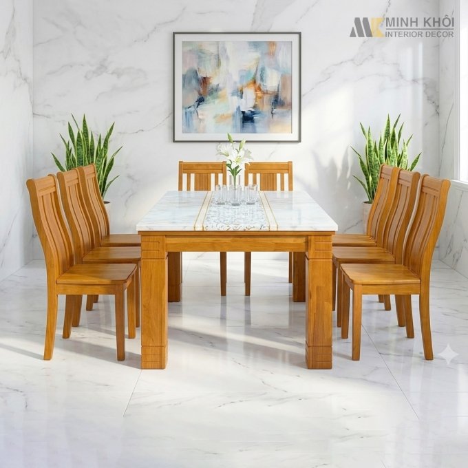 Bàn Ăn Mặt Đá 8 Ghế Cao Cấp - BA290