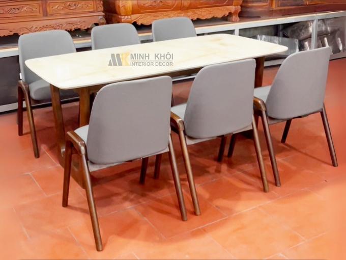 Bàn Ăn Mặt Đá Bọc Nệm Da Hiện Đại – BA979