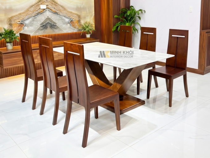 Bàn Ăn Mặt Đá Chân Chữ V Hiện Đại - BA267