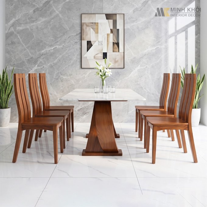 Bàn Ăn Mặt Đá Chân Cong Hiện Đại - BA263