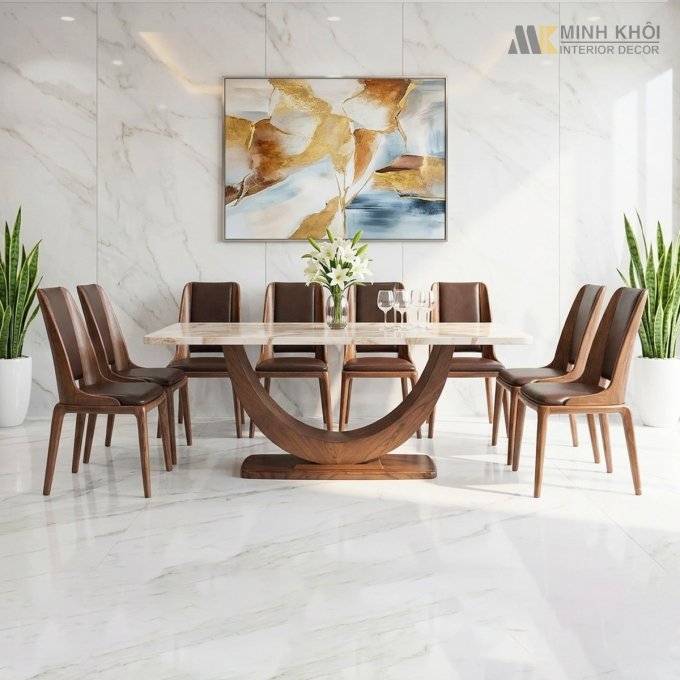 Bàn Ăn Mặt Đá Chân U 6 Ghế Hiện Đại - BA291