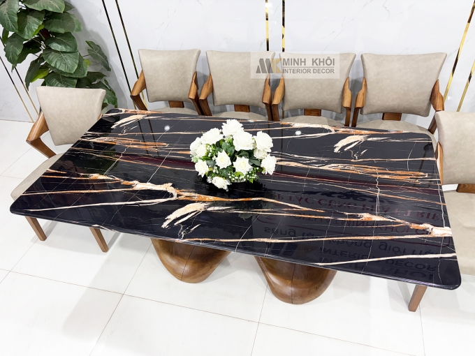 Bàn Ăn Mặt Đá Chân Vô Cực 6 Ghế Bọc Nệm Da - BA293