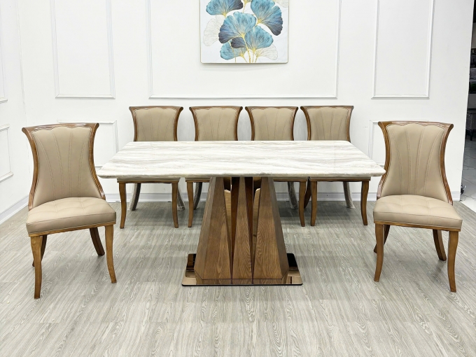 Bàn Ăn Mặt Đá Chữ Nhật Hiện Đại Ghế Bọc Nệm - BA294