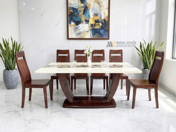 Bàn Ăn Mặt Đá Chân U Hiện Đại - BA287