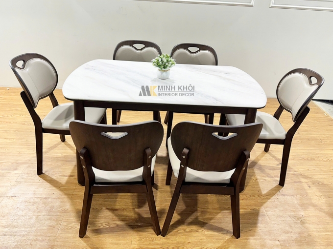 Bàn Ăn Mặt Đá Trắng Vân Mây Hiện Đại - BA268