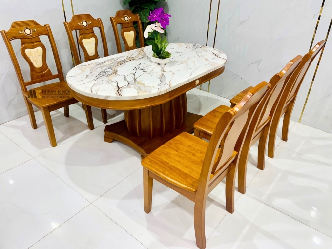 Bàn Ăn Oval Gỗ Tự Nhiên Cao Cấp - BA977