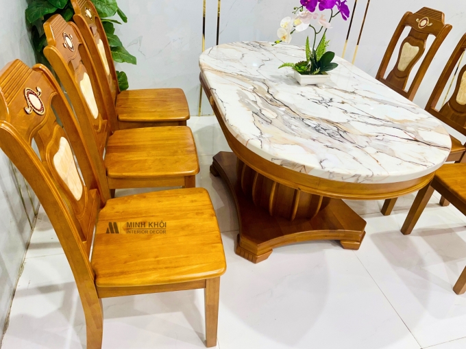 Bàn Ăn Oval Gỗ Tự Nhiên Cao Cấp - BA977