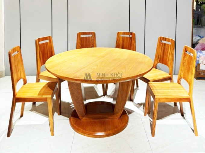 Bàn Ăn Tròn Gỗ Gõ Đỏ Hiện Đại – BA931