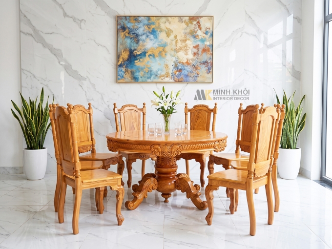 Bàn Ăn Tròn Gỗ Gõ Đỏ Hoàng Gia Cao Cấp - BA926