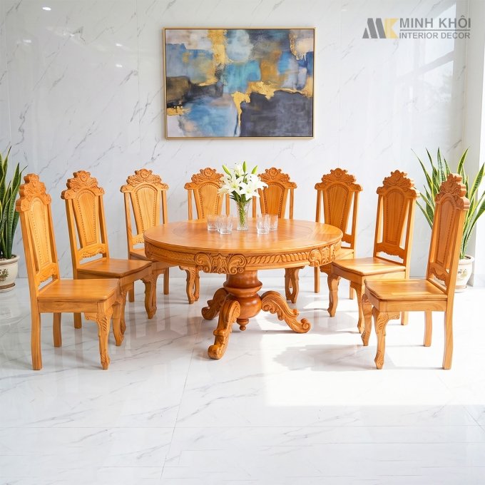 Bàn Ăn Tròn Gỗ Gõ Đỏ Hoàng Gia Cao Cấp - BA941
