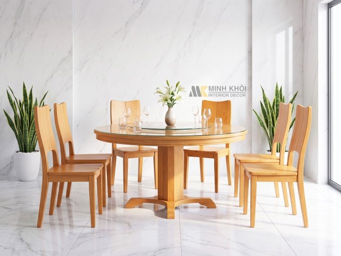 Bàn Ăn Tròn Mặt Kính Mâm Xoay - BA303