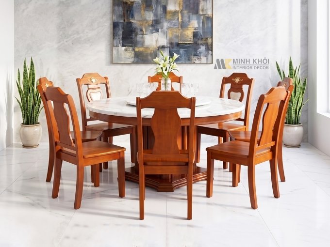 Bàn Ăn Tròn Mặt Đá Có Mâm Xoay Cao Cấp - BA305