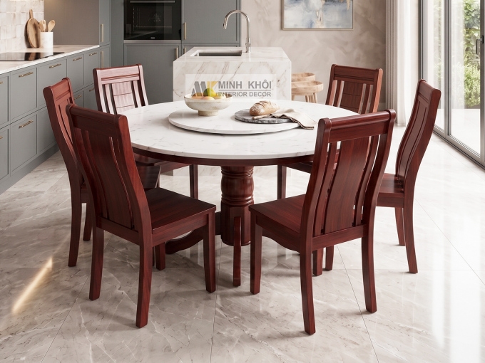 Bàn Ăn Tròn Mặt Đá Mâm Xoay - BA301