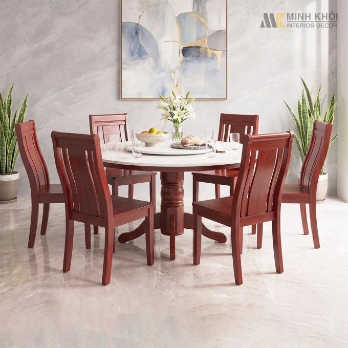 Bàn Ăn Tròn Mặt Đá Mâm Xoay - BA301