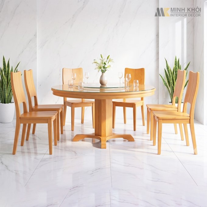 Bàn Ăn Tròn Mặt Kính Mâm Xoay - BA303