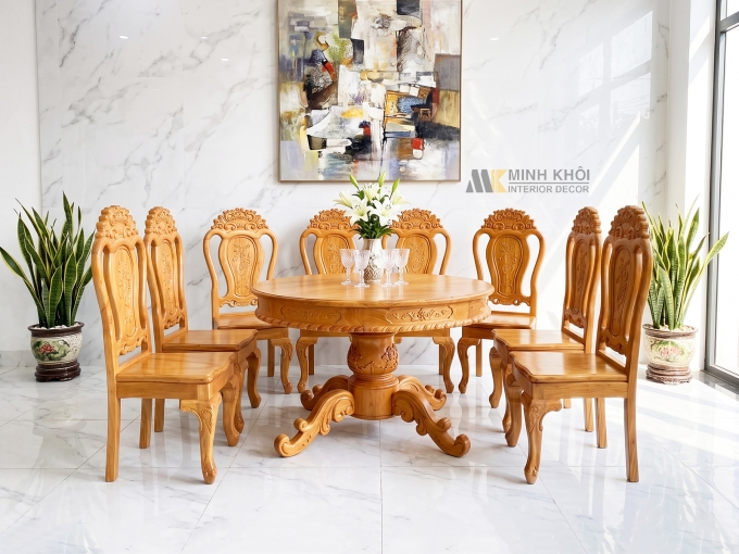 Bàn Ghế Ăn Đẹp 8 Ghế Mặt Bàn Tròn - BA912