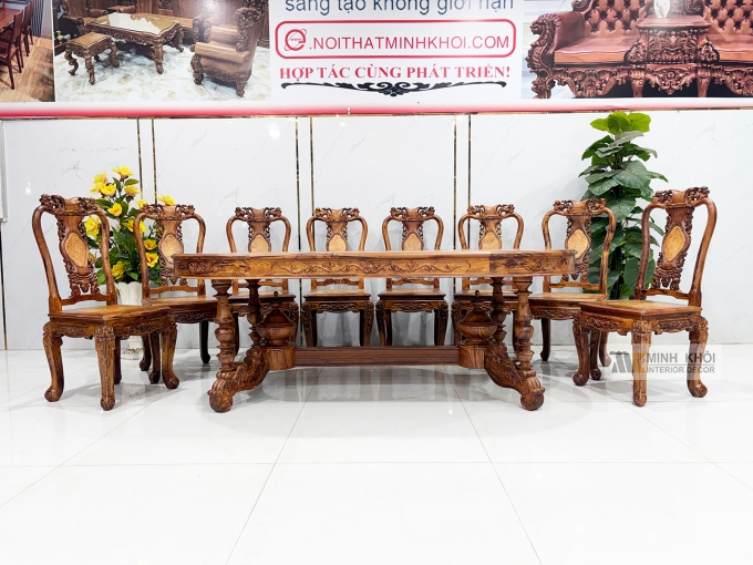 Bàn Ghế Ăn Gỗ Cẩm Lai 8 Ghế Cao Cấp - BA916