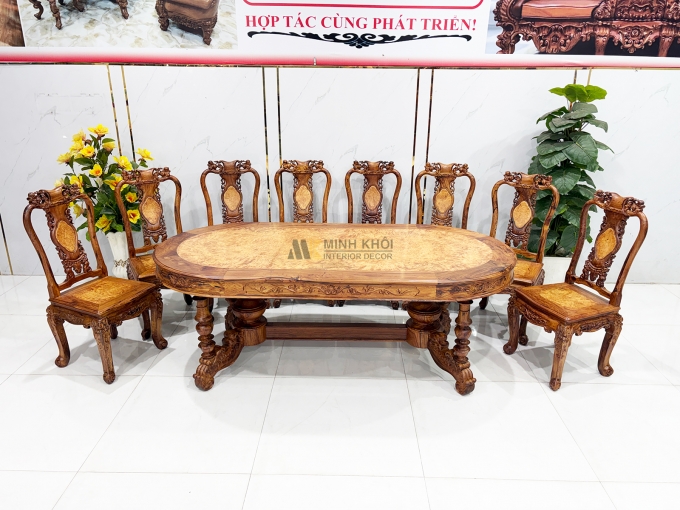 Bàn Ghế Ăn Gỗ Cẩm Lai 8 Ghế Cao Cấp - BA916