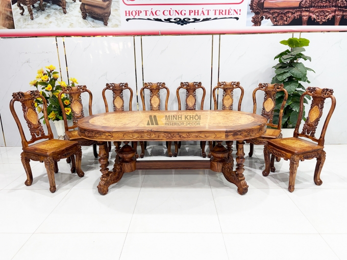 Bàn Ghế Ăn Gỗ Cẩm Lai 8 Ghế Cao Cấp - BA916