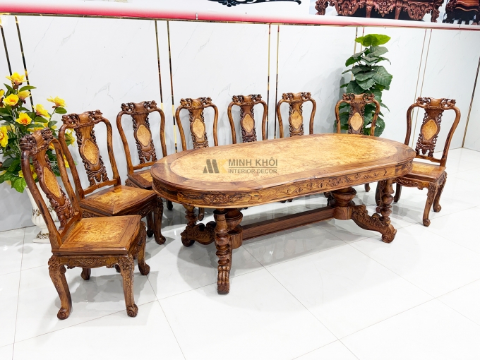 Bàn Ghế Ăn Gỗ Cẩm Lai 8 Ghế Cao Cấp - BA916