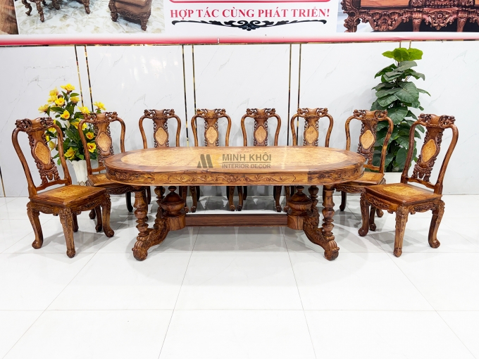 Bàn Ghế Ăn Gỗ Cẩm Lai 8 Ghế Cao Cấp - BA916