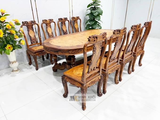 Bàn Ghế Ăn Gỗ Cẩm Lai 8 Ghế Cao Cấp - BA916