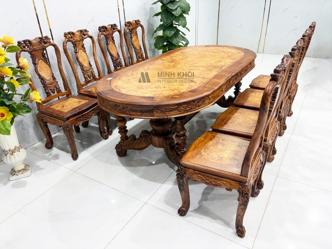 Bàn Ghế Ăn Gỗ Cẩm Lai 8 Ghế Cao Cấp - BA916